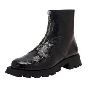 Katy Perry Daarling Black Zip Up Combat Boots 9 Embossed Patent Leather‎ NIB